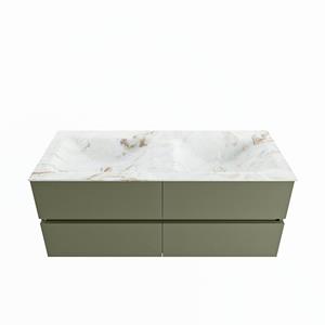 Mondiaz Vica Dlux badmeubel 120cm Army - Cloud wastafel Frappe dubbel - met 2 kraangaten