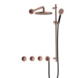 Hotbath Cobber IBS70 inbouw doucheset met 2 stopkranen met ronde handdouche, m106 en glijstang - Geborsteld koper PVD