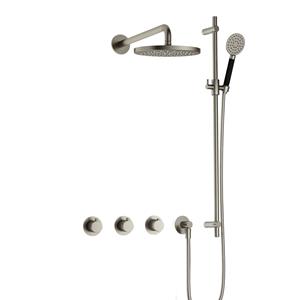 Hotbath Cobber IBS70 inbouw doucheset met 2 stopkranen met ronde handdouche, m106 en glijstang - Geborsteld nikkel