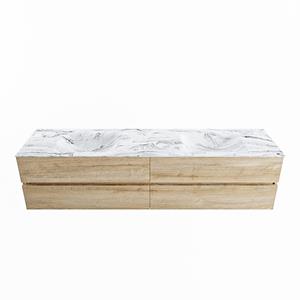 Mondiaz Vica Dlux badmeubel 200cm Washed Oak - Cloud wastafel Glace dubbel - zonder kraangat