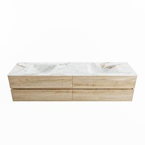 Mondiaz Vica Dlux badmeubel 200cm Washed Oak - Cloud wastafel Frappe dubbel - met 2 kraangaten