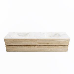 Mondiaz Vica Dlux badmeubel 200cm Washed Oak - Cloud wastafel Ostra dubbel - met 2 kraangaten