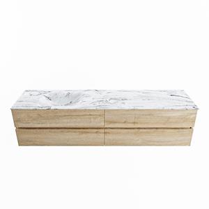 Mondiaz Vica Dlux badmeubel 200cm Washed Oak - Cloud wastafel Glace links - zonder kraangat