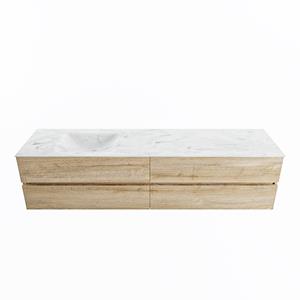 Mondiaz Vica Dlux badmeubel 200cm Washed Oak - Cloud wastafel Opalo links - zonder kraangat