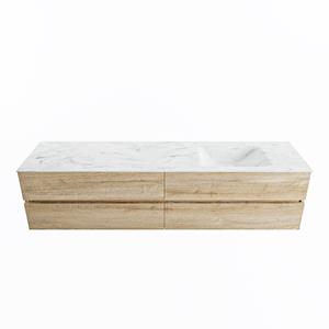 Mondiaz Vica Dlux badmeubel 200cm Washed Oak - Cloud wastafel Opalo rechts - zonder kraangat