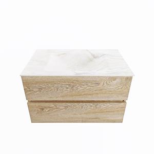 Mondiaz Vica Dlux badmeubel 80cm Washed Oak - Cloud wastafel Ostra midden - zonder kraangat