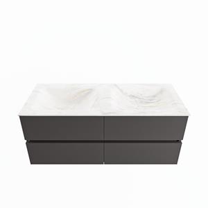 Mondiaz Vica Dlux badmeubel 120cm Dark grey - Cloud wastafel Ostra dubbel - met 2 kraangaten