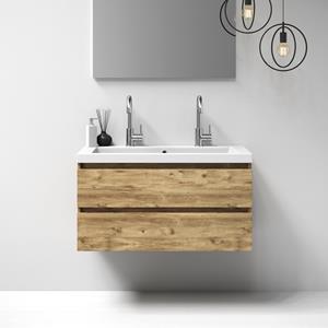 IChoice Solution badmeubelset 100cm - Old Castle - 2 lades - wastafel Foggia glans wit - 2 kraangaten