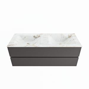 Mondiaz Vica Dlux badmeubel 130cm Dark grey - Cloud wastafel Frappe dubbel - zonder kraangat