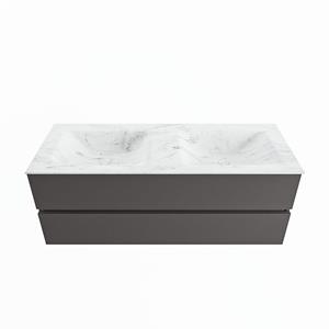 Mondiaz Vica Dlux badmeubel 130cm Dark grey - Cloud wastafel Opalo dubbel - zonder kraangat