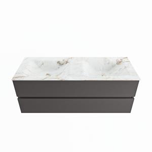 Mondiaz Vica Dlux badmeubel 130cm Dark grey - Cloud wastafel Frappe dubbel - met 2 kraangaten