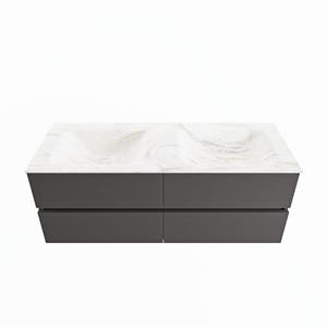 Mondiaz Vica Dlux badmeubel 130cm Dark grey - Cloud wastafel Ostra dubbel - zonder kraangat