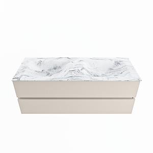 Mondiaz Vica Dlux badmeubel 130cm Linen - Cloud wastafel Glace dubbel - met 2 kraangaten