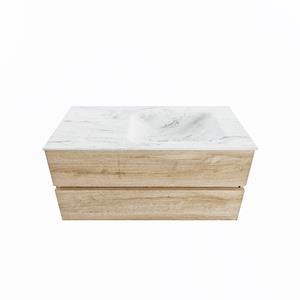 Mondiaz Vica Dlux badmeubel 100cm Washed Oak - Cloud wastafel Opalo rechts - zonder kraangat