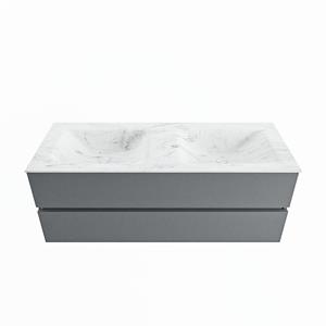 Mondiaz Vica Dlux badmeubel 130cm Plata - Cloud wastafel Opalo dubbel - met 2 kraangaten