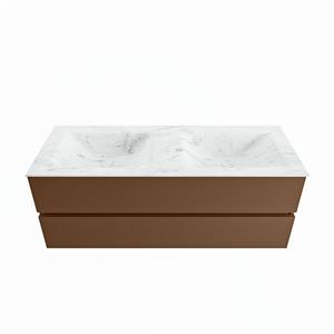 Mondiaz Vica Dlux badmeubel 130cm Rust - Cloud wastafel Opalo dubbel - met 2 kraangaten