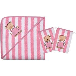 Wörner Badetuch Set Kapuzenbadetuch mit 2 Waschlappen, Teddy