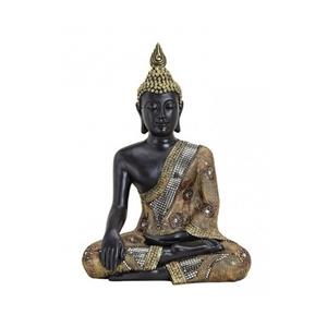 Boeddha beeld zwart/goud 45 cm van polystone -