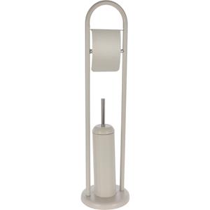 Toiletborstel met toiletrolhouder creme wit metaal 80 cm -