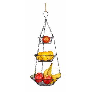 Metalen hang etagere / fruitetagere met 3 ronde manden 67 cm -