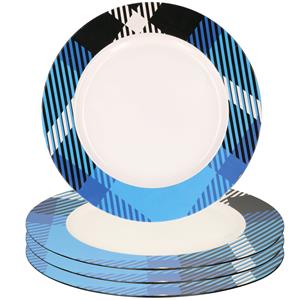 Bord 6x kunststof wit/blauw motief 33 cm -