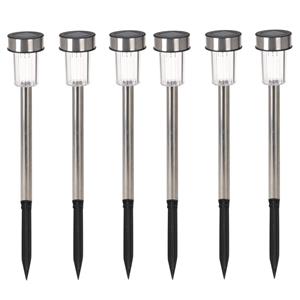 Pro Garden 6x Stuks buiten/tuin Led zilveren stekers solar verlichting 36 cm Rvs koud wit -