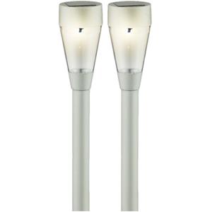 Lumineo Set van 4x stuks solar tuinlamp/prikspot zilver op zonne-energie 32 cm -