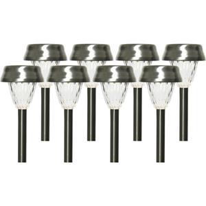 Lumineo 8x Buiten LED RVS lantaarn stekers solar verlichting 24 cm -