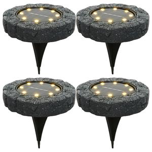 Lumineo 4x solar prikspots/tuinspots led - kunststeen - steengrijs - 11 x 2 cm -