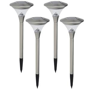 Pro Garden Set van 4x stuks solar tuinlampen/prikspots op zonne-energie 47 cm RVS -