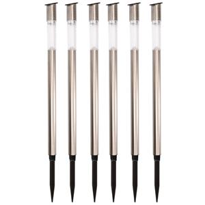 Lumineo 6x Buiten/tuin Led zilveren stekers solar verlichting 57 cm Rvs warm wit -