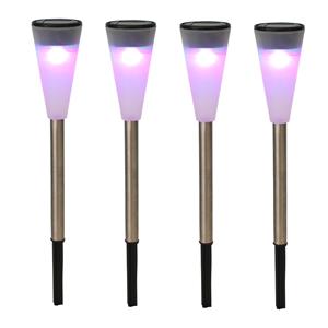 8x RVS Buiten/tuin LED stekers solar verlichting 36 cm gekleurd -
