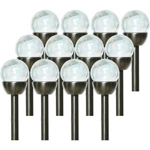 Lumineo 12x Buiten LED RVS bollen stekers Navi solar verlichting 24 cm colour changing -