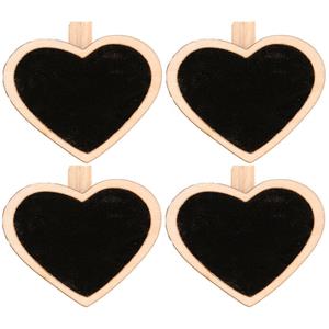 8x stuks Hartjes vorm mini krijtbordje/schrijfbordje op knijpertjes 5 cm -