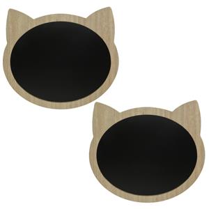 Decoris 2x stuks katten/poezenkop krijtbord/memobord mdf x 35 cm -