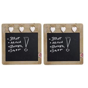 2x Houten schoolborden schrijfborden/memoborden met hartjes 28 x 29 cm -