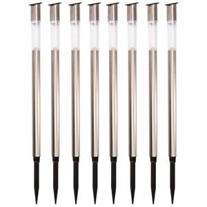 Lumineo 20x Buiten/tuin Led zilveren stekers solar verlichting 57 cm Rvs warm wit -