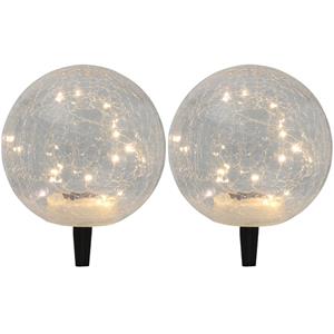 Set van 4x stuks solar tuinlampen/prikspots glazen craquele bol op zonne-energie 20 cm -