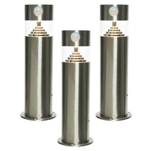 Lumineo Set van 3x stuks solar tuinlampen/prikspots met bewegingssensor cilinder op zonne-energie 50 cm -