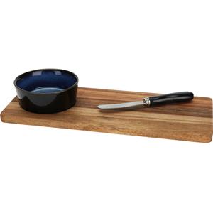 Excellent Houseware Serveerplank/borrelplank hapjes/saus/tapas - keramiek - blauw - incl. mesje -