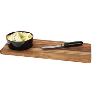 Excellent Houseware Serveerplank/borrelplank hapjes/saus/tapas - keramiek - bruin - incl. mesje -