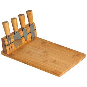 Bamboe houten kaasplank met messen set 20 x 30 x 8 cm -