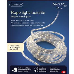 Lumineo Lichtslang zilver met warm witte verlichting 9 meter 567 lampjes -