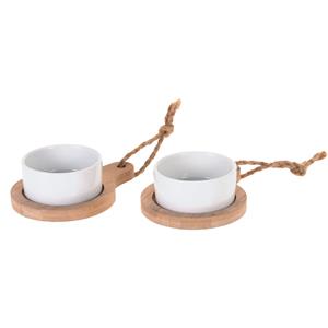 Excellent Houseware Serveerschaaltjes op plankje - 6 stuks - porselein - hout - 8 x 4 cm -