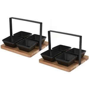 Excellent Houseware 2x Serveerplank met 4 schaaltjes - acaciahout - aardewerk - 20 cm -