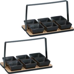 Alpina Serveerplank met 6 schaaltjes - 2x - bamboe - aardewerk - L24 cm -
