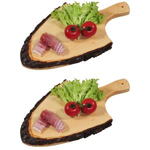 2x Luxe boomstamschijf serveerplanken 18 x 30-35 cm met handvat -