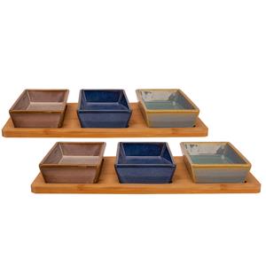 Cosy & Trendy Set van 2x stuks serveerplanken bamboe 31 x 15 cm met 6x luxe hapjes/saus/tapas schaaltjes -