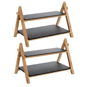 Set van 2x stuks dubbele Leisteen/bamboe serveerplank voor voedsel en hapjes x 25 x 27 cm -