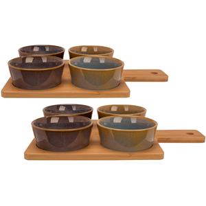 Cosy & Trendy Set van 2x stuks serveerplanken bamboe 31 x 22 cm met 8x luxe hapjes/saus/tapas schaaltjes -